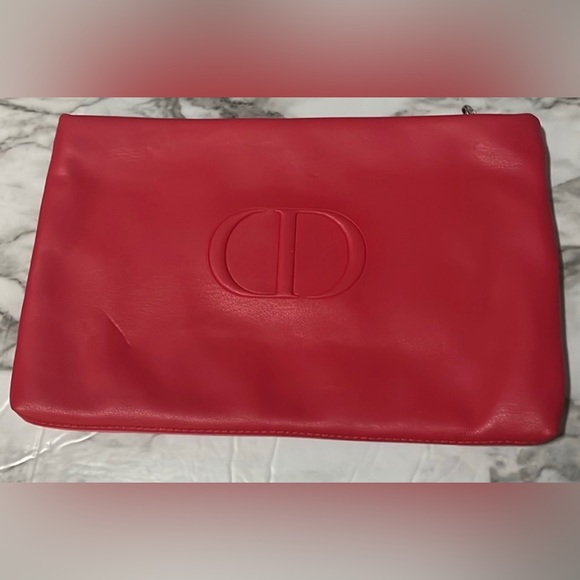 Christian Dior CD Logo Makeup Fragrance Trousse Pouch Bag Pink/Red AUTHENTIC NEW - Picture 1 of 3